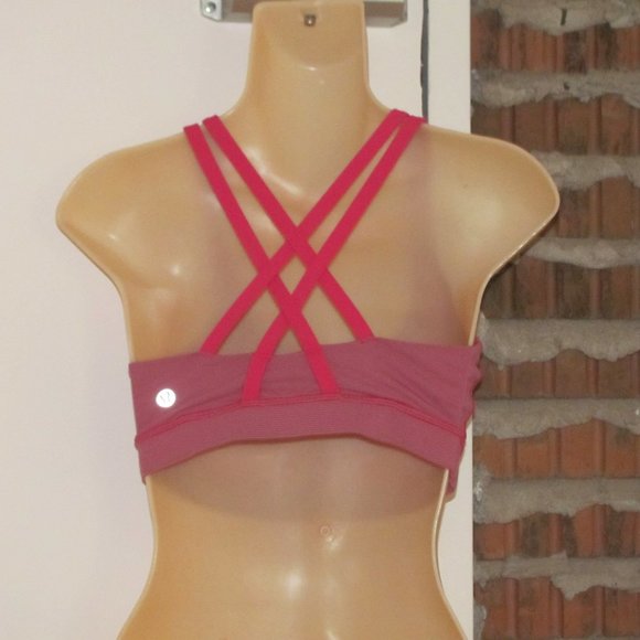 lululemon athletica Other - Lululemon Energy Sports Bra Top Size Dot 6 Pads Inserts Strappy Dark Pink Stripe